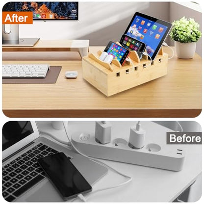 WRINGKIT Bamboo Charging Station for Multiple Devices, Hold 6 Devices