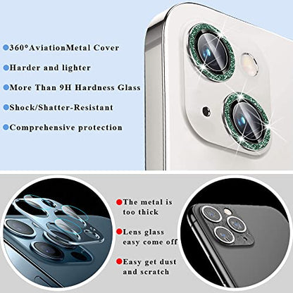 Bling Camera Lens Protector Compatible for iPhone 13/13 mini Ultra Thin/Clear Tempered Glass [Anti-Scratch][Shatter/Water/Fog-Proof] Metal Cover Protection - Green Diamond(Set of 2) - color: GreenDiamond