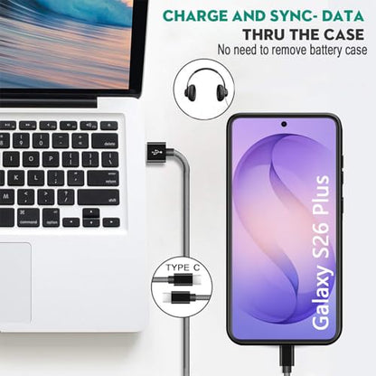 Battery Case for Galaxy S26 Plus, 12000mAh High Capacity Portable Rechargeable Protective Case Support Wireless Charging Compatible with Galaxy S26 Plus (6.7 inch) Extended Battery Charger Cover-Black - size: Galaxy S26 Plus