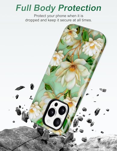 Jusy Magnetic Stained Glass Floral Case for iPhone 16e/17e, White | Compatible with MagSafe, Cute Aesthetic Flower Design, TPU and PC Protective Phone Cover - color: White