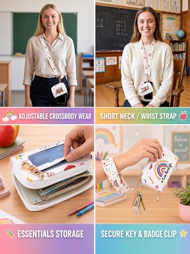 Woanger Teacher Phone Crossbody Lanyard with Wallet Pouch, Adjustable Clip Cell Phone Lanyard Back to School Teacher Gift - style: Pencil Rainbow