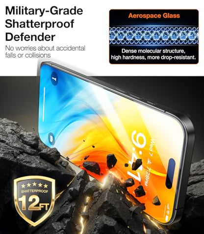 TORRAS Diamond Shield for iPhone 15 Pro Screen Protector [Military-Grade Protection] 9H+ Unbreakable Shatterproof Aerospace Tempered Glass Full Coverage InstaFit Bubble-Free, 2-Pack - size: iPhone 15 Pro（6.1 inch）