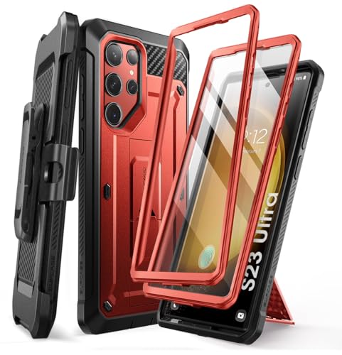 SUPCASE for Samsung Galaxy S23 Ultra Case with Stand, [Unicorn Beetle Pro] [2 Front Frames] [Built-in Screen Protector & Belt-Clip] Military-Grade Protection Phone Case for Galaxy S23 Ultra, Ruddy - color: Ruddy