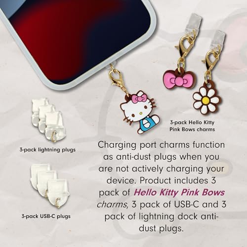 Sonix x Sanrio Dust Plugs - USB C + Lightning Compatible - Sanrio Silicone Charging Port Charms (3 Pack) - Hello Kitty Pink Bows - color: Hello Kitty Pink Bows