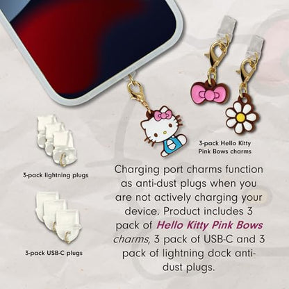 Sonix x Sanrio Dust Plugs - USB C + Lightning Compatible - Sanrio Silicone Charging Port Charms (3 Pack) - Hello Kitty Pink Bows - color: Hello Kitty Pink Bows