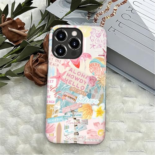 Case Compatible with iPhone 16 Pro, Cute Dual Layer Hybrid Phone Cover, Military Grade Drop Protection, Aesthetic Shockproof Phone Case for Women Girls, Pastel Pink Summer Collage - color: Pastel Pink Summer Collage, size: Iphone 16 Pro