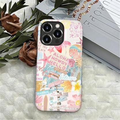 Case Compatible with iPhone 16 Pro, Cute Dual Layer Hybrid Phone Cover, Military Grade Drop Protection, Aesthetic Shockproof Phone Case for Women Girls, Pastel Pink Summer Collage - color: Pastel Pink Summer Collage, size: Iphone 16 Pro