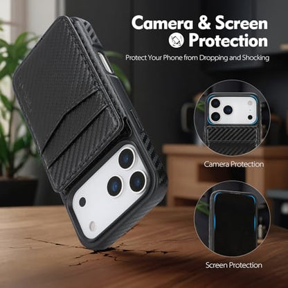 SkyEagle Compatible with MagSafe iPhone 17 Pro Case Wallet,Carbon Black | Magnetic Clasp,RFID Blocking,PU Leather,Flip Folio Shockproof Phone Cover,with Credit Card Slots & Kickstand for Men & Women - color: Carbon Black, size: iPhone 17 Pro - 6.3"