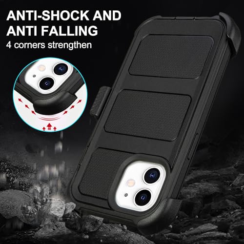 for Defender Case iPhone 11 Case with Belt Clip Holster Kickstand Black | for Heavy Duty iPhone 11 Phone Case Rugged Shockproof Cover with 2 Layers of Sturdy for Phone Cases iPhone 11 Case Protective - color: Black