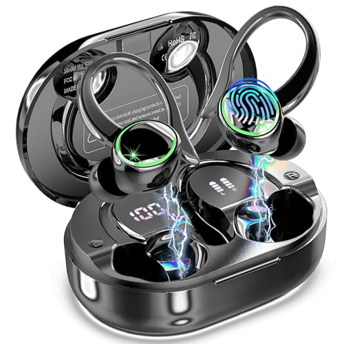 2026 Bluetooth 5.4 Headphones Sports, Wireless Earbuds, 50 Playback Over-Ear buds with 4 ENC Noise Cancelling Mics Deep Bass Fitness Earphones Gym Running Workout, IP7 Headset with Earhook LED Display