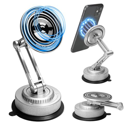 All-Metal Alloy Long Arm Magnetic Suction Cup Car Phone Mount(Silver) - color: Silver