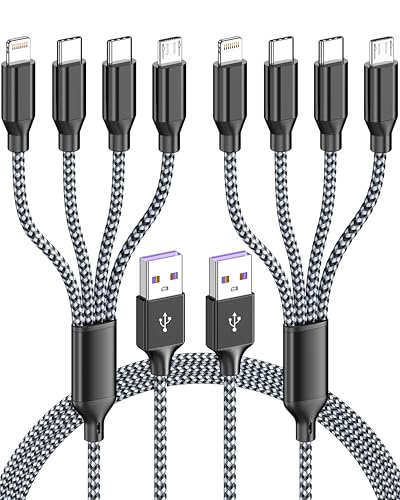 4 in 1 Multi Charging Cable 4ft 2 Pack,Braided MFi Certified Charger Cable - color: Black Grey-4ft