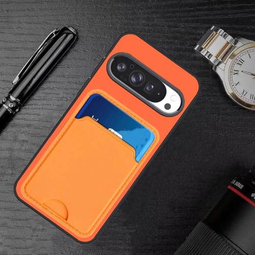 for Google Pixel 9/9 Pro Case with Screen Protector, Silicone Slim Wallet Cover with Card Holder Shock Absorption Rubber Case Compatible for Google Pixel 9/9 Pro 6.3" Smartphone -Orange