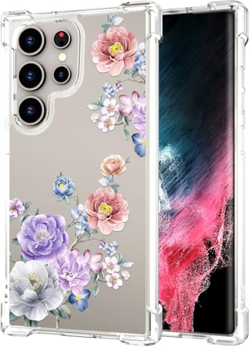 Hungo Galaxy S24 Ultra Case Floral Flower Clear Design Cute, Girly for Women Girls Floral Transparent Case Compatible with Samsung Galaxy S24 Ultra Colorful Roses - color: Colorful Roses