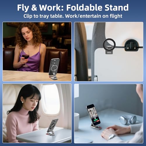 Magnetic Phone Mount for MagSafe, Maglock Tripod Adapter Magnet Golf Gym Workout Stand Metal Carabiner Dual Holder with 1/4 Screw Hole, for iPhone 18 17 16 15 14 Series Foldable Portable Accessories