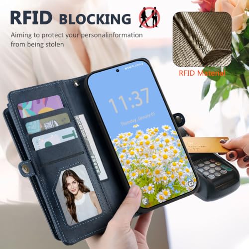 for Samsumg Galaxy S26 Wallet Case, Detachable Magnetic Phone Case,Faux Leather Strap Wallet,with RFID Blocking,Zipper Card Holder,Shoulder Straps (Darkblue) - color: Darkblue, size: Samsumg Galaxy S26