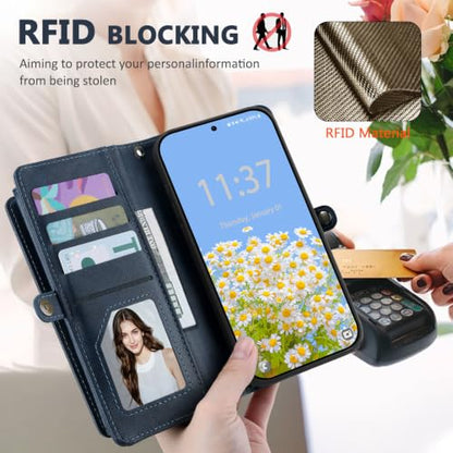for Samsumg Galaxy S26 Wallet Case, Detachable Magnetic Phone Case,Faux Leather Strap Wallet,with RFID Blocking,Zipper Card Holder,Shoulder Straps (Darkblue) - color: Darkblue, size: Samsumg Galaxy S26