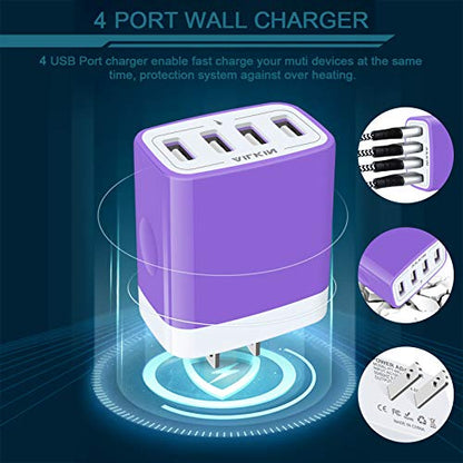 USB Charger Cube, Wall Charger Plug, AILKIN 4.8A 4-Muti Port USB Adapter - color: Purple