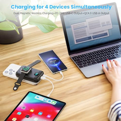 Magnetic Portable Charger for iPhone,10800mAh 25W PD Fast Charging Wireless Power Bank,4 Outputs Travel Essential Battery Pack for Magsafe,iPhone 18 Pro/18 Pro Max/17/16/15/14/13/12 Series,Apple Watch - color: Black