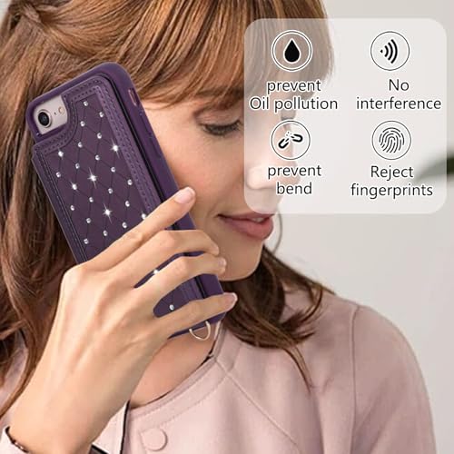 for iPhone 7/8/SE 2022/SE 2020 Wallet Case with Card Holder Slots and Strap, RFID Blocking Magnetic Flip Folio Cover, Crossbody Purse Protection Case with Kickstand,Deep Purple Diamond - color: Deep Purple Diamond, size: iPhone 7/8/SE 2022/SE 2020(6.6")