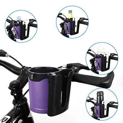 Accmor 3-in-1 Bike Cup Holder with Cell Phone Keys Holder, Bike Water Bottle Holders, Universal Bar Drink Cup Can Holder for Bicycles, Motorcycles, Scooters, Black Purple - color: Black Purple