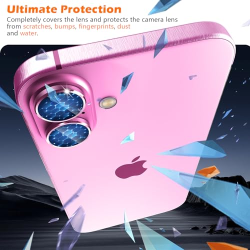 imluckies Camera Lens Protector for iPhone 16 / iPhone 16 Plus, AR+AF Tempered Glass 9H Anti-Scratch Metal Individual Lens Cover, HD Clear Camera Accessories, Case Friendly - Pink - color: Pink