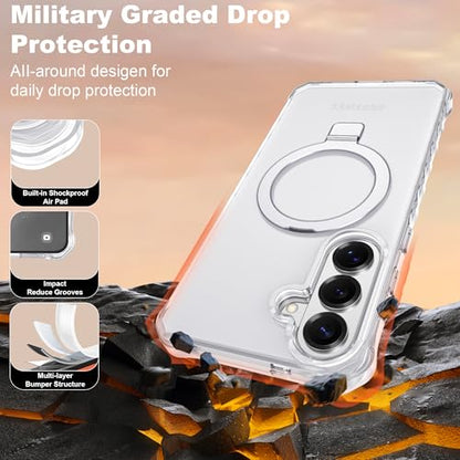 Compatible with Samsung Galaxy S26 Case 6.3'' Cute Wavy Frame with Magnetic Stand [Compatible with Mag-Safe] Military-Grade Translucent Phone Case for S26, Translucent - color: Translucent, size: Samsung Galaxy S26