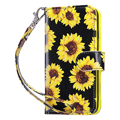 ULAK for iPhone SE 3(2022)/SE(2020)/8/7 Wallet Case Card Holder, Sunflower | Premium PU Leather Flip Case with Kickstand Card Slots,RFID Blocking,Wrist Strap, Durable Shockproof Cover 4.7 Inch - color: Sunflower