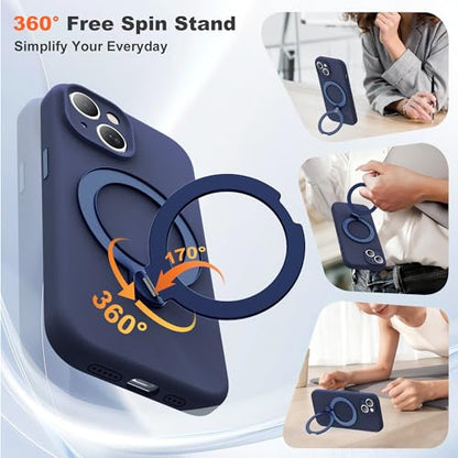 Case for iPhone 13 with 360°Spin Stand,6.1" Dark Blue | Magnetic 360°Spin Stand,Compatible with Mag-Safe,Soft Silicone 13 Case - color: Dark Blue, size: Iphone 13