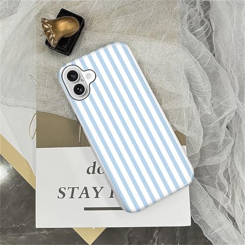 Compatible with iPhone 16 Plus Case,Glossy 2-in-1 Sleek All-Inclusive Dual-Layer Material Soft TPU + PC Back for Blue Stripes Geometric Pastel Summer Beach - color: Blue Stripes Geometric Pastel Summer Beach-Glossy, size: iPhone 16 Plus