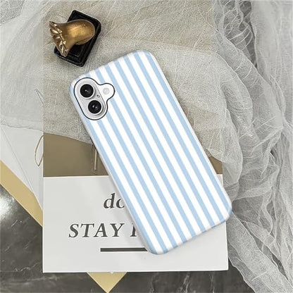Compatible with iPhone 16 Plus Case,Glossy 2-in-1 Sleek All-Inclusive Dual-Layer Material Soft TPU + PC Back for Blue Stripes Geometric Pastel Summer Beach - color: Blue Stripes Geometric Pastel Summer Beach-Glossy, size: iPhone 16 Plus