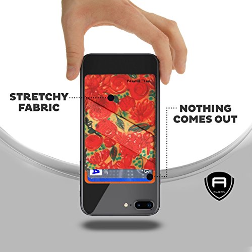 Alban Credit Card Holder Stick on Cell Phone Wallet RFID Blocking Pack of 2 - color: Orange Floral