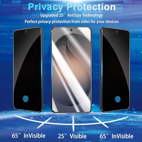 2 Pack Privacy Screen Protector Compatible with Galaxy S26 Plus 5G - Tempered Film [Fingerprint Unlock Support] - Camera Lens Protectors - Installation Frame - High Clarity - Anti-Spy Protection
