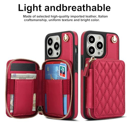 Phone Case for iPhone 14 Pro 6.1 inch Wallet Cell Cover with Tempered Glass Screen Protector Wrist Crossbody Strap RFID Blocking Card Holder TPU iPhone14Pro 5G i i-Phone i14 iPhone14 4 14Pro Women Red - color: Red