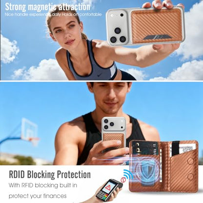 For MagSafe Wallet,Magnetic Card Holder RFID Blocking Wallet with 5 Card Slots & Cash Pocket For iPhone 17/16/ 15/14/ 13/12/ Pro/Max/Plus/Air Carbon Coffee - color: Carbon Coffee
