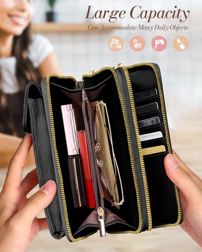 Miss Adola Zipper Cell Phone Purse Crossbody Bag for Women | Zipper Closure, RFID Blocking, Card Slots, Adjustable Shoulder Strap, Cute Small Phone Wallet for Travel and Daily Carry - color: Black