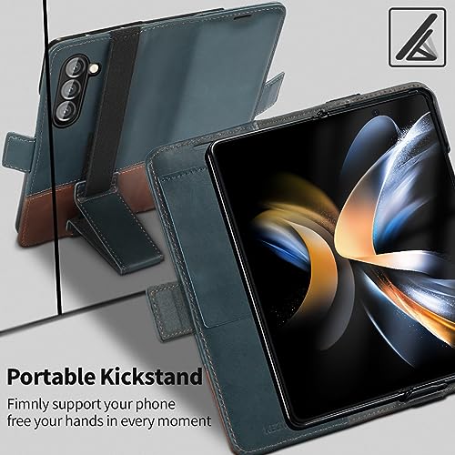 KEZiHOME Genuine Leather Wallet Case for Samsung Galaxy Z Fold 6 - color: Navy Blue Brown, size: Galaxy Z Fold 6 Case
