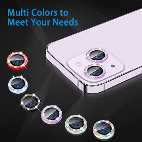 Compatible with iPhone 14 & 14 Plus Camera Lens Protector, Bling Glitter Diamond Lens Cover 9H Tempered Glass Camera Cover Anti Scratch Shockproof Screen Protector Individual Lens Ring - 2PCS - color: Colorful Glitter