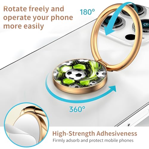 Cell Phone Ring Holder, Cute Metal Phone Grip Stand Finger Ring Kickstand, Flexible 360°Rotation Phone Tablet Case Accessories Compatible with Most Phones Green Neon Soccer - color: Green Neon Soccer
