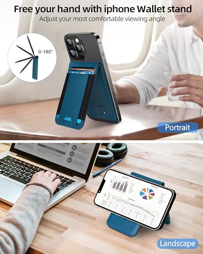 for Magsafe Wallet Works with Apple Find My, Leather Magnetic Phone Wallet - color: Midnight Blue