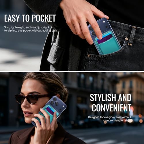 HXY for Magsafe Wallet Magnetic Card Holder RFID Blocking with Stand, 6 Card Holder for Phone Case, Slim Leather Magnetic Wallet for iPhone 17/16/15/14/13/12 Pro/Max/Plus (Teal) - color: Teal