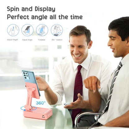 TechGlow Gifts for Men Women Foldable Cellphone Stand with Bluetooth Speaker and Charging Function 360° Rotatable Phone Stand Birthday Gift Idea for Mom Dad Cool Tech Gifts-Pink - color: Pink