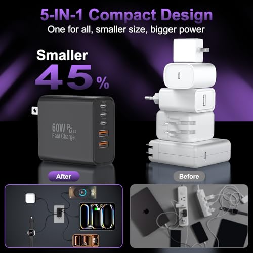 USB C Charger Block Fast Charging,60W Phone Charger USBC Wall Plug Adapter - color: Black-2Pack