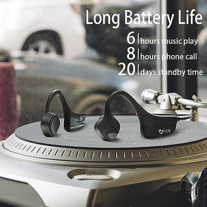 Bone Conduction Headphones Bluetooth, Wireless Open-Ear Headset with Microphones,Titanium Lightweight Sweat Resistant, Answer Phone Call Sports Earphones for Running Hiking Bicycling - color: Black