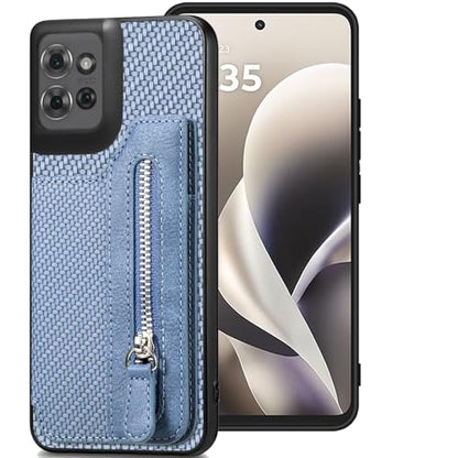 for Motorola Moto G Power 2026 Wallet Case with Card Holder, Slim | Shockproof Protective Phone Cases for Women, Carbon Fiber Pattern Design, Built-in 4 Credit Card Slots and 1 Zipper Pocket - color: Blue