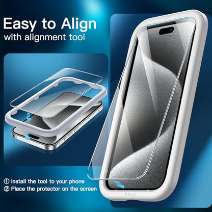 JETech Screen Protector for iPhone 15 Pro, 3-Pack | 9H Tempered Glass, HD Clear, Anti-Scratch Protection, Easy Installation Tool - size: iPhone 15 Pro