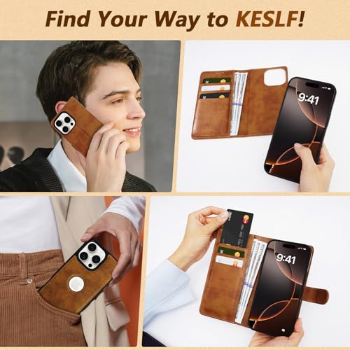 2 in 1 PU Leather for iPhone 16 Pro Case, Detachable Wallet Case with Card Holder, Removable Flip Folio Cover with RFID Blocking, Stand Shockproof Phone Cover（Compatible with MagSafe） Brown - color: Brown, size: Iphone 16 pro
