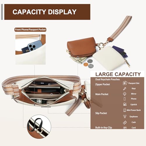 Small Crossbody Bags for Women RFID Vegan Leather Wristlet Phone Mini Purse Shoulder Handbag Wallet Travel Purse - color: N-white&brown