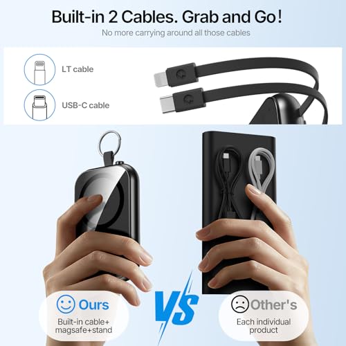 for MagSafe Portable Charger, 10000mAh Power Bank with Built-in 2 Cables - color: Black1
