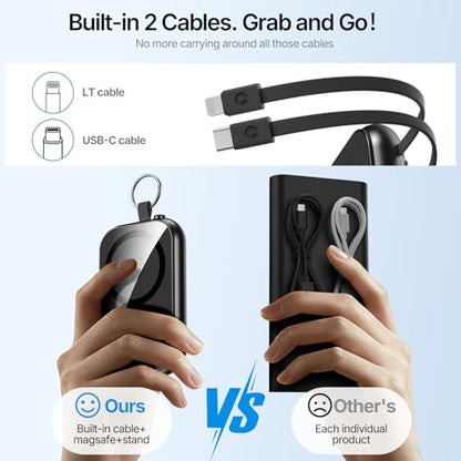 for MagSafe Portable Charger, 10000mAh Power Bank with Built-in 2 Cables - color: Black1